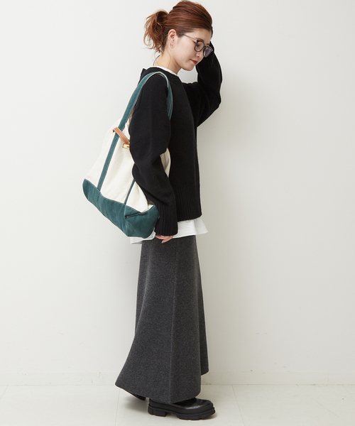 ウールカシミヤクルーネックニット スピックアンドスパン 青 ブルー