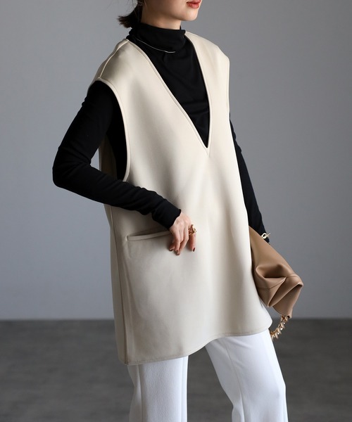 Bonjour Sagan（ボンジュールサガン）の「Vネックプルオーバーベスト（ベスト・レディース・ブラック/アイボリー・FREE）」の10枚目の写真