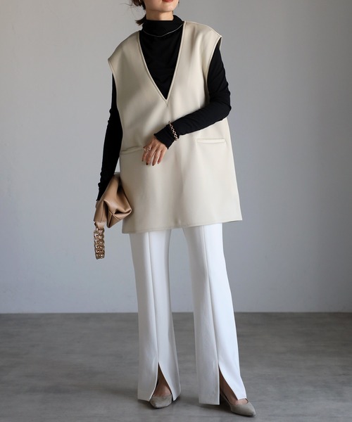 Bonjour Sagan（ボンジュールサガン）の「Vネックプルオーバーベスト（ベスト・レディース・ブラック/アイボリー・FREE）」の4枚目の写真