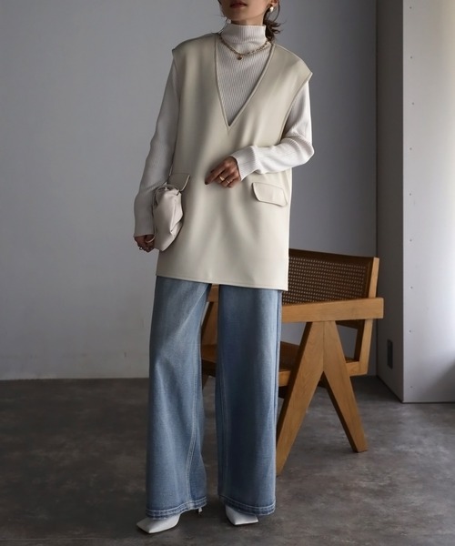 Bonjour Sagan（ボンジュールサガン）の「Vネックプルオーバーベスト（ベスト・レディース・ブラック/アイボリー・FREE）」の16枚目の写真