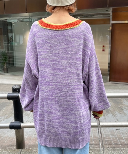 HELLO.SANFRANCISCO(ハローサンフランシスコ)の「【HELLO.SANFRANCISCO/ハローサンフランシスコ】ラインブークレカーディガン(カーディガン/ボレロ・レディース・パープル/イエロー・FREE)」の8枚目の写真