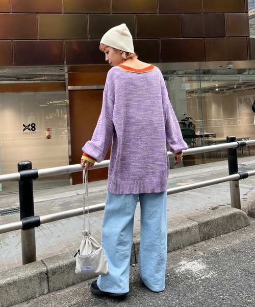 HELLO.SANFRANCISCO(ハローサンフランシスコ)の「【HELLO.SANFRANCISCO/ハローサンフランシスコ】ラインブークレカーディガン(カーディガン/ボレロ・レディース・パープル/イエロー・FREE)」の3枚目の写真