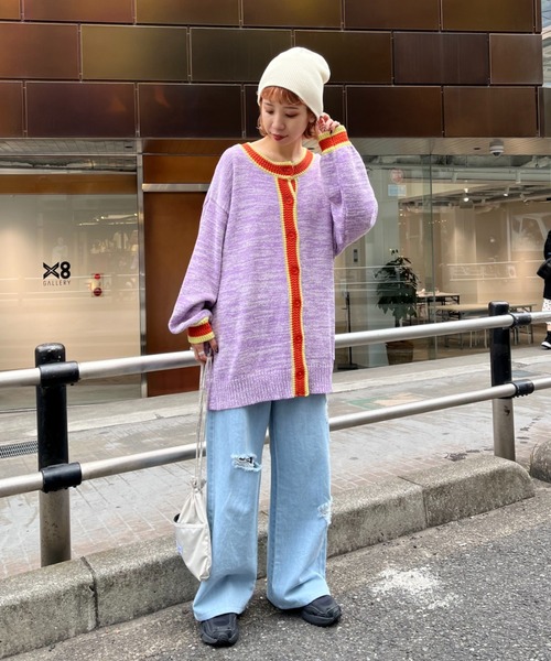 HELLO.SANFRANCISCO(ハローサンフランシスコ)の「【HELLO.SANFRANCISCO/ハローサンフランシスコ】ラインブークレカーディガン(カーディガン/ボレロ・レディース・パープル/イエロー・FREE)」の20枚目の写真