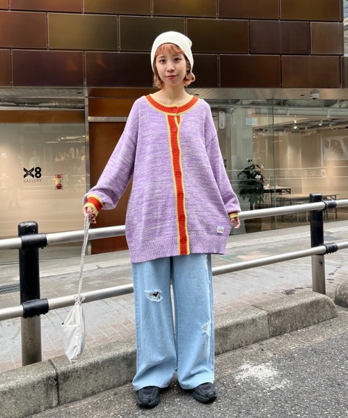 HELLO.SANFRANCISCO(ハローサンフランシスコ)の「【HELLO.SANFRANCISCO/ハローサンフランシスコ】ラインブークレカーディガン(カーディガン/ボレロ・レディース・パープル/イエロー・FREE)」の15枚目の写真