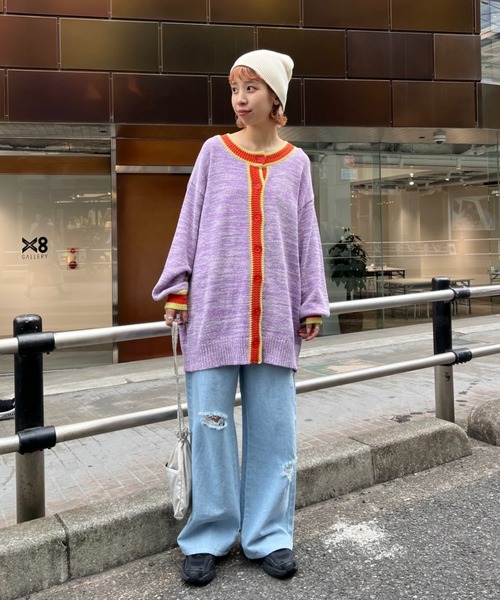 HELLO.SANFRANCISCO(ハローサンフランシスコ)の「【HELLO.SANFRANCISCO/ハローサンフランシスコ】ラインブークレカーディガン(カーディガン/ボレロ・レディース・パープル/イエロー・FREE)」の7枚目の写真