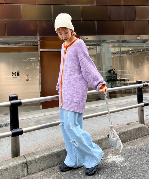 HELLO.SANFRANCISCO(ハローサンフランシスコ)の「【HELLO.SANFRANCISCO/ハローサンフランシスコ】ラインブークレカーディガン(カーディガン/ボレロ・レディース・パープル/イエロー・FREE)」の11枚目の写真