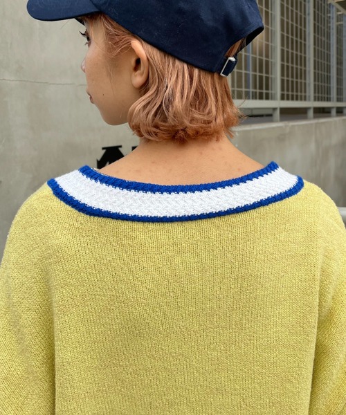 HELLO.SANFRANCISCO(ハローサンフランシスコ)の「【HELLO.SANFRANCISCO/ハローサンフランシスコ】ラインブークレカーディガン(カーディガン/ボレロ・レディース・パープル/イエロー・FREE)」の19枚目の写真