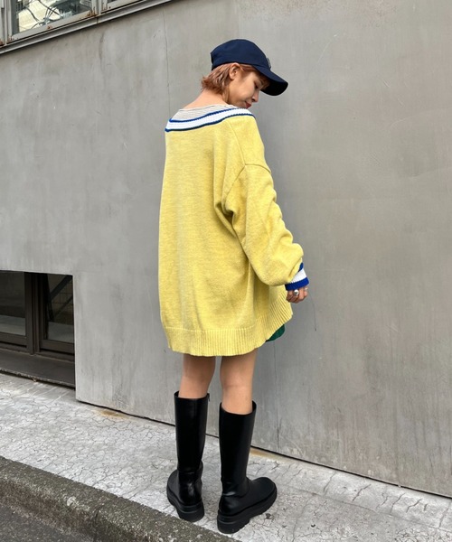 HELLO.SANFRANCISCO(ハローサンフランシスコ)の「【HELLO.SANFRANCISCO/ハローサンフランシスコ】ラインブークレカーディガン(カーディガン/ボレロ・レディース・パープル/イエロー・FREE)」の5枚目の写真