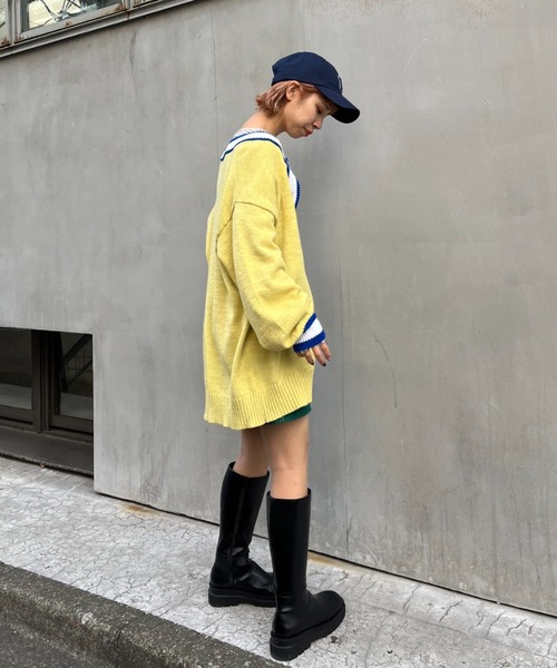 HELLO.SANFRANCISCO(ハローサンフランシスコ)の「【HELLO.SANFRANCISCO/ハローサンフランシスコ】ラインブークレカーディガン(カーディガン/ボレロ・レディース・パープル/イエロー・FREE)」の13枚目の写真