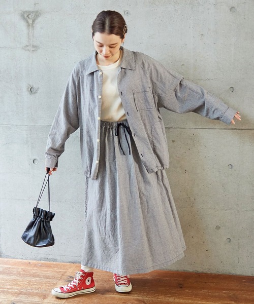 PAR ICI（パーリッシィ）の「【WEB別注】コットンリネンギンガム/グレンチェック  ウォッシャブルギャザースカート (セットアップ対応)（スカート・レディース・その他/ブラック・FREE）」の12枚目の写真