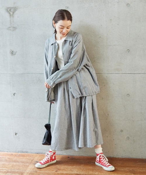 PAR ICI（パーリッシィ）の「【WEB別注】コットンリネンギンガム/グレンチェック  ウォッシャブルギャザースカート (セットアップ対応)（スカート・レディース・その他/ブラック・FREE）」の10枚目の写真