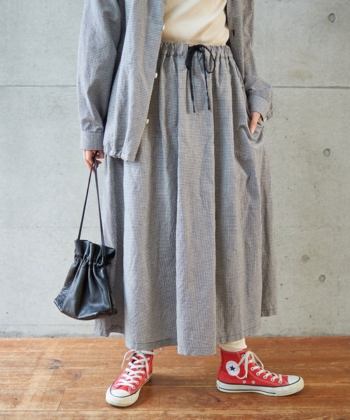 PAR ICI（パーリッシィ）の「【WEB別注】コットンリネンギンガム/グレンチェック  ウォッシャブルギャザースカート (セットアップ対応)（スカート・レディース・その他/ブラック・FREE）」の8枚目の写真