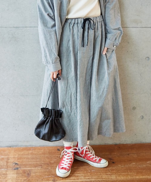 PAR ICI（パーリッシィ）の「【WEB別注】コットンリネンギンガム/グレンチェック  ウォッシャブルギャザースカート (セットアップ対応)（スカート・レディース・その他/ブラック・FREE）」の7枚目の写真