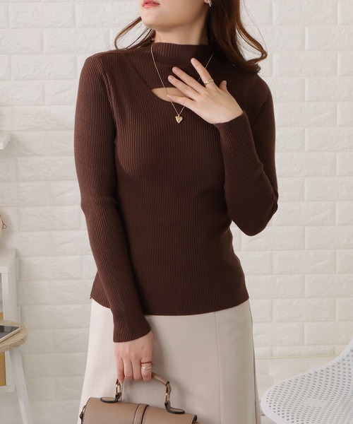 Lace Ladies(レースレディース)の「プチハイネック長袖ニットプルオーバー(Tシャツ/カットソー・レディース・アイボリー/ホワイト/グリーン/ブラック/ブラウン・FREE)」の4枚目の写真