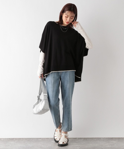 GLOBAL WORK（グローバルワーク）の「洗えるサラサラポンチョベスト/177848（ベスト・レディース・ブラック/アイボリー/グレイッシュベージュ・FREE）」の5枚目の写真