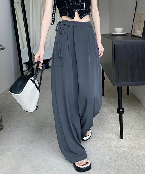 me+em select(ミームセレクト)の「※※【 3color / 3size 】華奢サイドリボンツータックスラックス(スラックス・レディース・ピンク/グレー/ブラック・MEDIUM/SMALL/LARGE)」の1枚目の写真