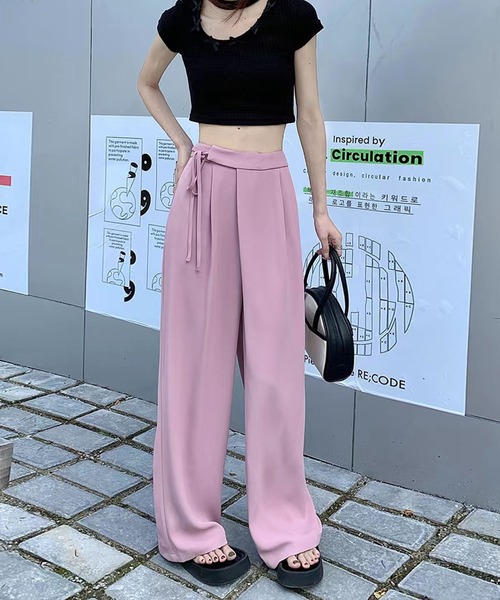 me+em select(ミームセレクト)の「※※【 3color / 3size 】華奢サイドリボンツータックスラックス(スラックス・レディース・ピンク/グレー/ブラック・MEDIUM/SMALL/LARGE)」の2枚目の写真