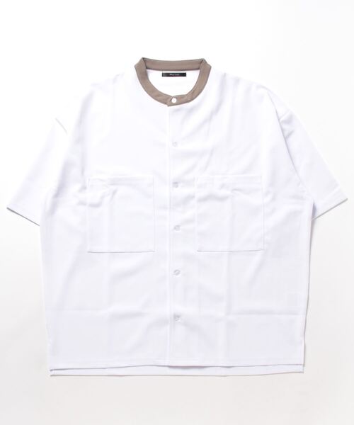 VIBGYOR(ヴィブジョー)の「【VIBGYOR BY AS】薄梨地5分袖バンドカラーシャツ(BL)(Tシャツ/カットソー・メンズ・ホワイト/ブルー/ブラック/グレイッシュベージュ・LARGE/MEDIUM)」の1枚目の写真