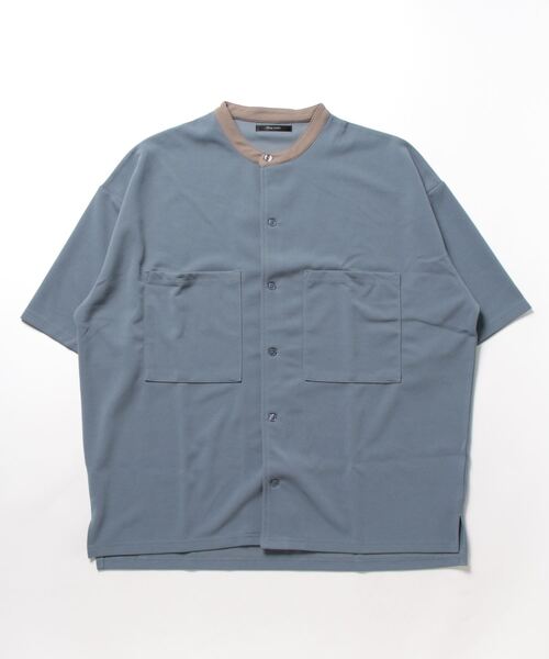 VIBGYOR(ヴィブジョー)の「【VIBGYOR BY AS】薄梨地5分袖バンドカラーシャツ(BL)(Tシャツ/カットソー・メンズ・ホワイト/ブルー/ブラック/グレイッシュベージュ・LARGE/MEDIUM)」の4枚目の写真