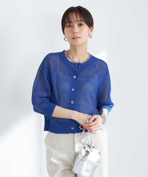 NOLLEY’S（ノーリーズ）の「《手洗い可能》メッシュ柄5分袖カーディガン（カーディガン/ボレロ・レディース・オフホワイト/ブルー/ブラック/ブラウン・38）」の15枚目の写真