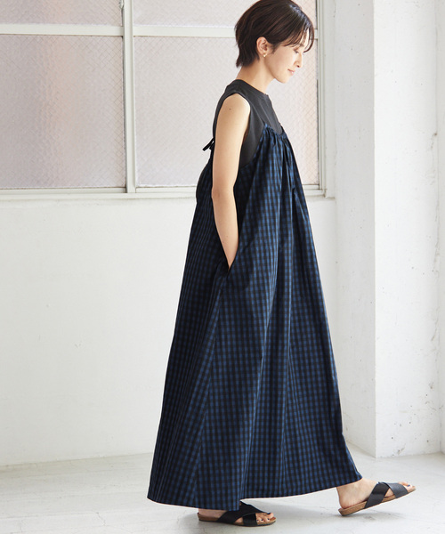 JOURNAL STANDARD relume(ジャーナルスタンダード レリューム)の「タフタチェックギャザーワンピース(ワンピース・レディース・ネイビー/ホワイト・FREE)」の13枚目の写真