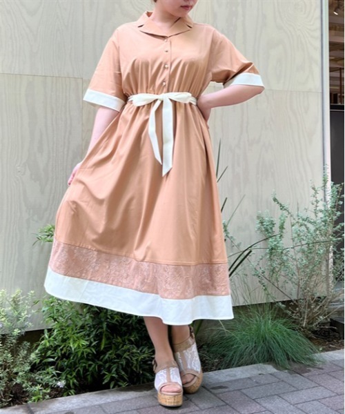 axes femme（アクシーズファム）の「レース切替配色シャツ