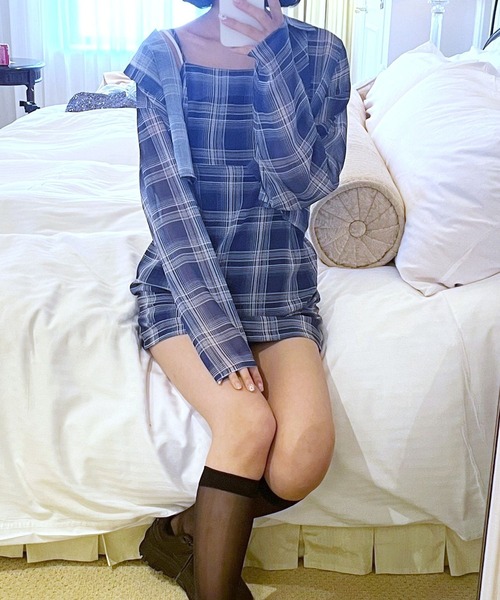 Heather(ヘザー)の「HOLiCシアーチェックワンピース 907259(ワンピース・レディース・ネイビー/ベージュ・FREE)」の4枚目の写真