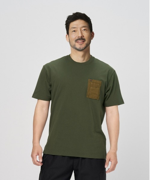 ※ALPHA(アルファ)の「【ALPHA】異素材ポケットTシャツ(Tシャツ/カットソー・メンズ・イエロー/ホワイト/ブラック/カーキブラウン・XL/L/M)」の3枚目の写真