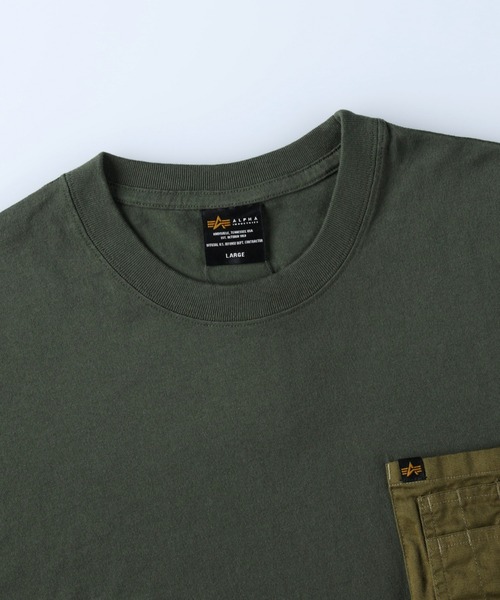 ※ALPHA(アルファ)の「【ALPHA】異素材ポケットTシャツ(Tシャツ/カットソー・メンズ・イエロー/ホワイト/ブラック/カーキブラウン・XL/L/M)」の9枚目の写真