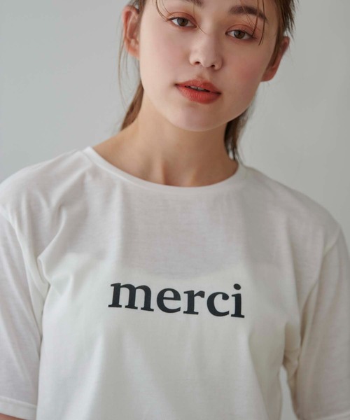 Edit Sheen(エディットシーン)の「メルシーロゴTシャツ(Tシャツ/カットソー・レディース・ホワイト/チャコールグレー・M)」の4枚目の写真