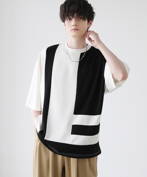 ASTRONOMY(アストロノミー)の「COOLダンボールアート切替Tシャツ(Tシャツ/カットソー・メンズ・ブルー系2/ブラック系2/ベージュ系2/ベージュ系/ブルー系・M/L)」の1枚目の写真