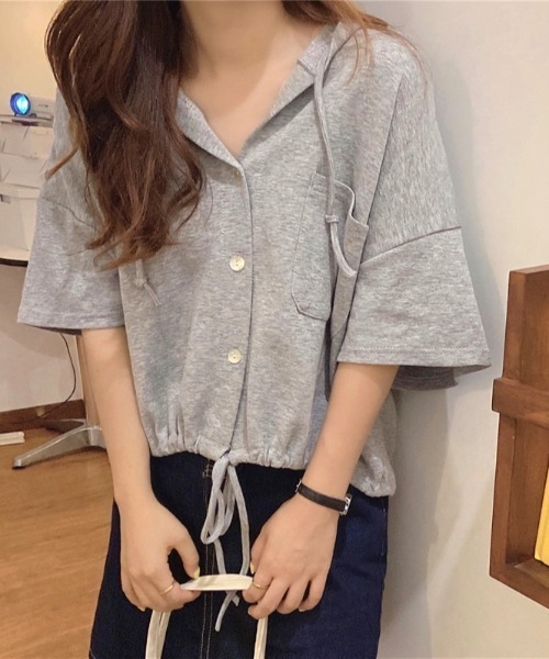 SHEENA(シーナ)の「裾ドロスト半袖パーカー(Tシャツ/カットソー・レディース・ライトパープル/オレンジ/ホワイト/グレー・M)」の1枚目の写真