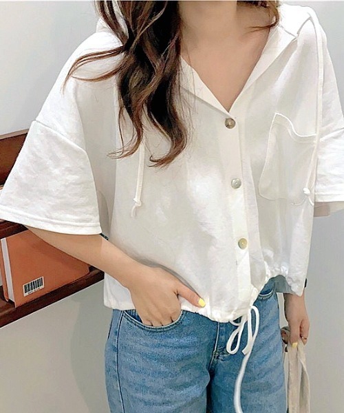 SHEENA(シーナ)の「裾ドロスト半袖パーカー(Tシャツ/カットソー・レディース・ライトパープル/オレンジ/ホワイト/グレー・M)」の2枚目の写真