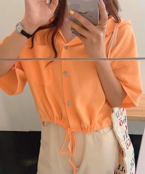 SHEENA(シーナ)の「裾ドロスト半袖パーカー(Tシャツ/カットソー・レディース・ライトパープル/オレンジ/ホワイト/グレー・M)」の7枚目の写真
