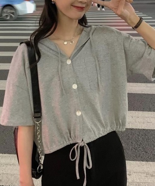 SHEENA(シーナ)の「裾ドロスト半袖パーカー(Tシャツ/カットソー・レディース・ライトパープル/オレンジ/ホワイト/グレー・M)」の9枚目の写真