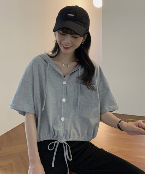 SHEENA(シーナ)の「裾ドロスト半袖パーカー(Tシャツ/カットソー・レディース・ライトパープル/オレンジ/ホワイト/グレー・M)」の10枚目の写真