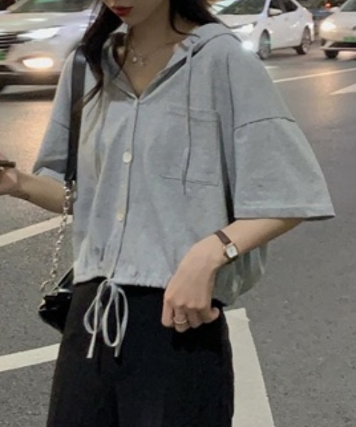 SHEENA(シーナ)の「裾ドロスト半袖パーカー(Tシャツ/カットソー・レディース・ライトパープル/オレンジ/ホワイト/グレー・M)」の11枚目の写真