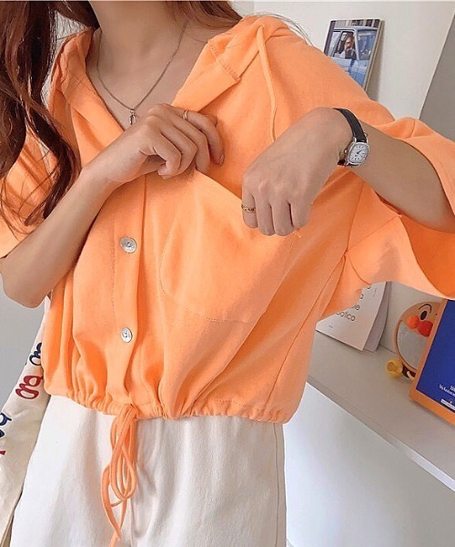 SHEENA(シーナ)の「裾ドロスト半袖パーカー(Tシャツ/カットソー・レディース・ライトパープル/オレンジ/ホワイト/グレー・M)」の18枚目の写真