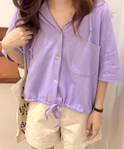 SHEENA(シーナ)の「裾ドロスト半袖パーカー(Tシャツ/カットソー・レディース・ライトパープル/オレンジ/ホワイト/グレー・M)」の19枚目の写真