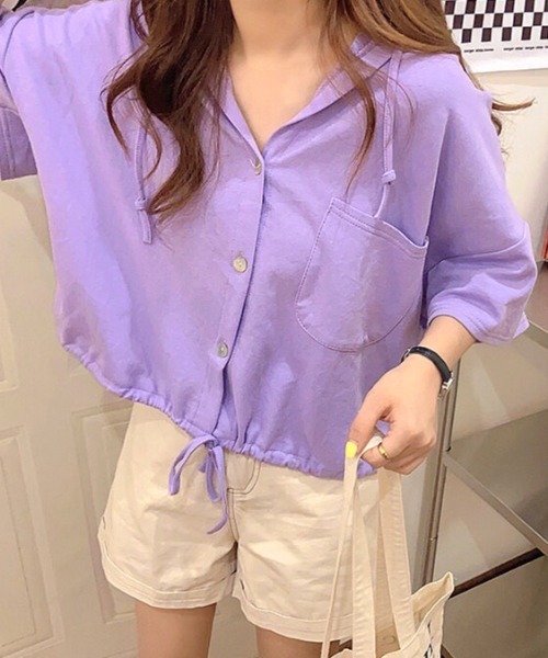 SHEENA(シーナ)の「裾ドロスト半袖パーカー(Tシャツ/カットソー・レディース・ライトパープル/オレンジ/ホワイト/グレー・M)」の22枚目の写真