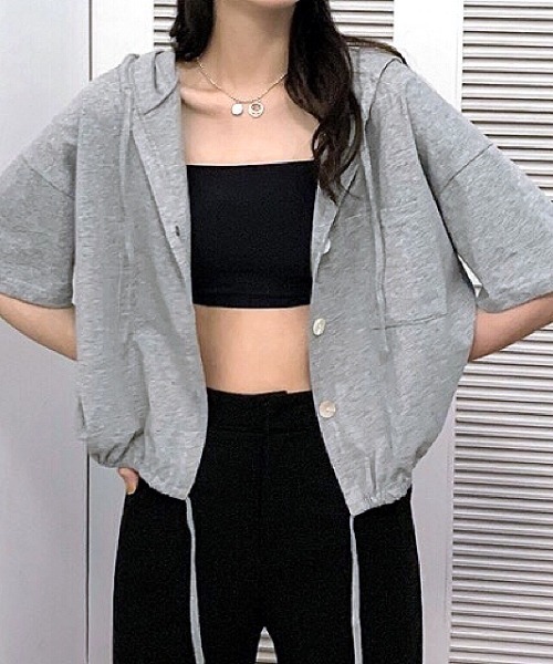 SHEENA(シーナ)の「裾ドロスト半袖パーカー(Tシャツ/カットソー・レディース・ライトパープル/オレンジ/ホワイト/グレー・M)」の15枚目の写真