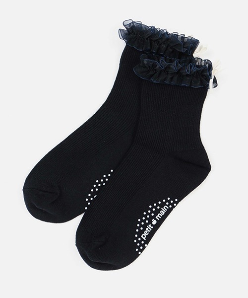 petit main（プティマイン）の「オーガンジーフリルソックス（ソックス/靴下・キッズ・オフホワイト/ネイビー/ライトグレー・L/S/M）」の3枚目の写真
