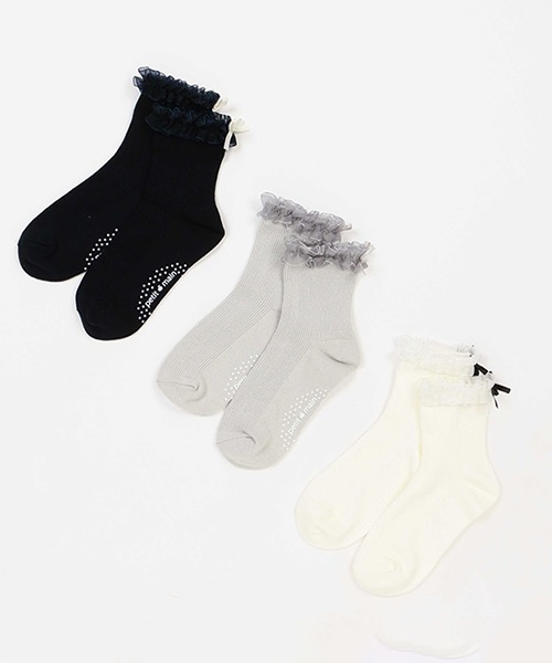 petit main（プティマイン）の「オーガンジーフリルソックス（ソックス/靴下・キッズ・オフホワイト/ネイビー/ライトグレー・L/S/M）」の5枚目の写真