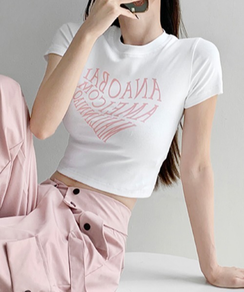 Vipoa(ヴィポア)の「ハートロゴクロップドTシャツ(Tシャツ/カットソー・レディース・ピンク/ホワイト/グレー/ブラック・FREE)」の7枚目の写真