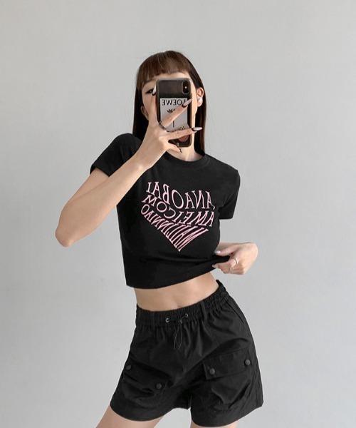 Vipoa(ヴィポア)の「ハートロゴクロップドTシャツ(Tシャツ/カットソー・レディース・ピンク/ホワイト/グレー/ブラック・FREE)」の9枚目の写真