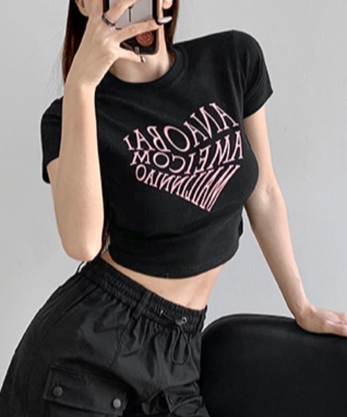 Vipoa(ヴィポア)の「ハートロゴクロップドTシャツ(Tシャツ/カットソー・レディース・ピンク/ホワイト/グレー/ブラック・FREE)」の14枚目の写真