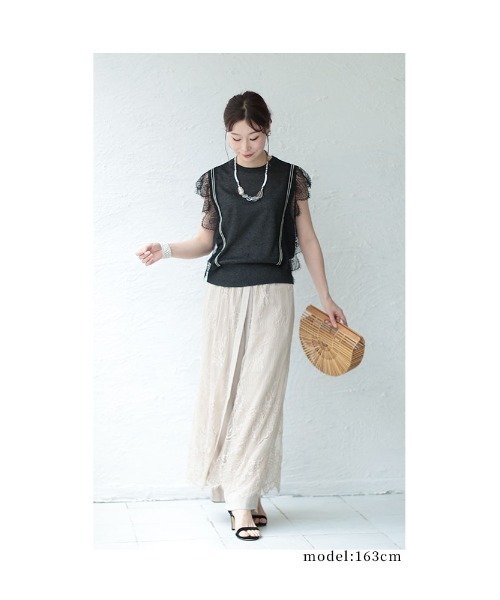 Sawa a la mode(サワアラモード)の「レーススリーブサマーニットトップス(ニット/セーター・レディース・ブラック/ピンク・FREE)」の10枚目の写真