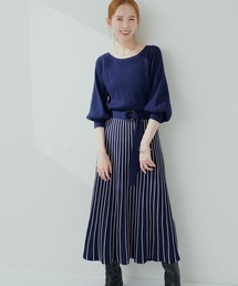 natural couture | 配色ニットプリーツワンピース(ワンピース)