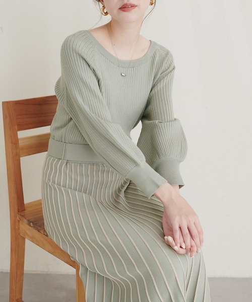 natural couture(ナチュラルクチュール)の「配色ニットプリーツワンピース(ワンピース・レディース・グレイッシュベージュ/ミント/ボルドー/ネイビー/ブラック/チャコールグレー・FREE)」の5枚目の写真