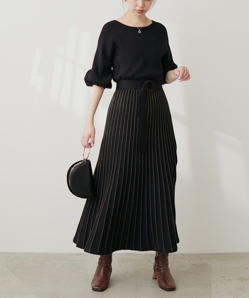 natural couture(ナチュラルクチュール)の「配色ニットプリーツワンピース(ワンピース・レディース・グレイッシュベージュ/ミント/ボルドー/ネイビー/ブラック/チャコールグレー・FREE)」の11枚目の写真